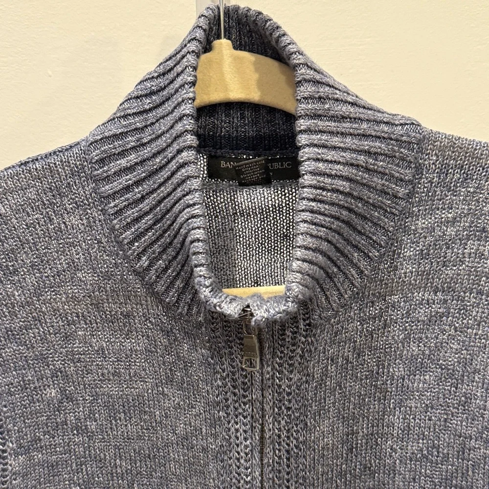 Banana Republic Men's Full Zip-Up Sweater Cardigan Size L Linen Chunky Knit